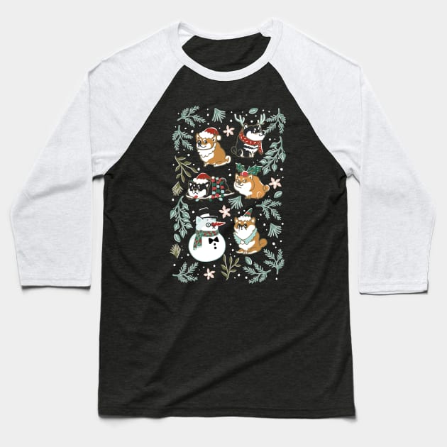 Christmas Shiba Inu Baseball T-Shirt by huebucket